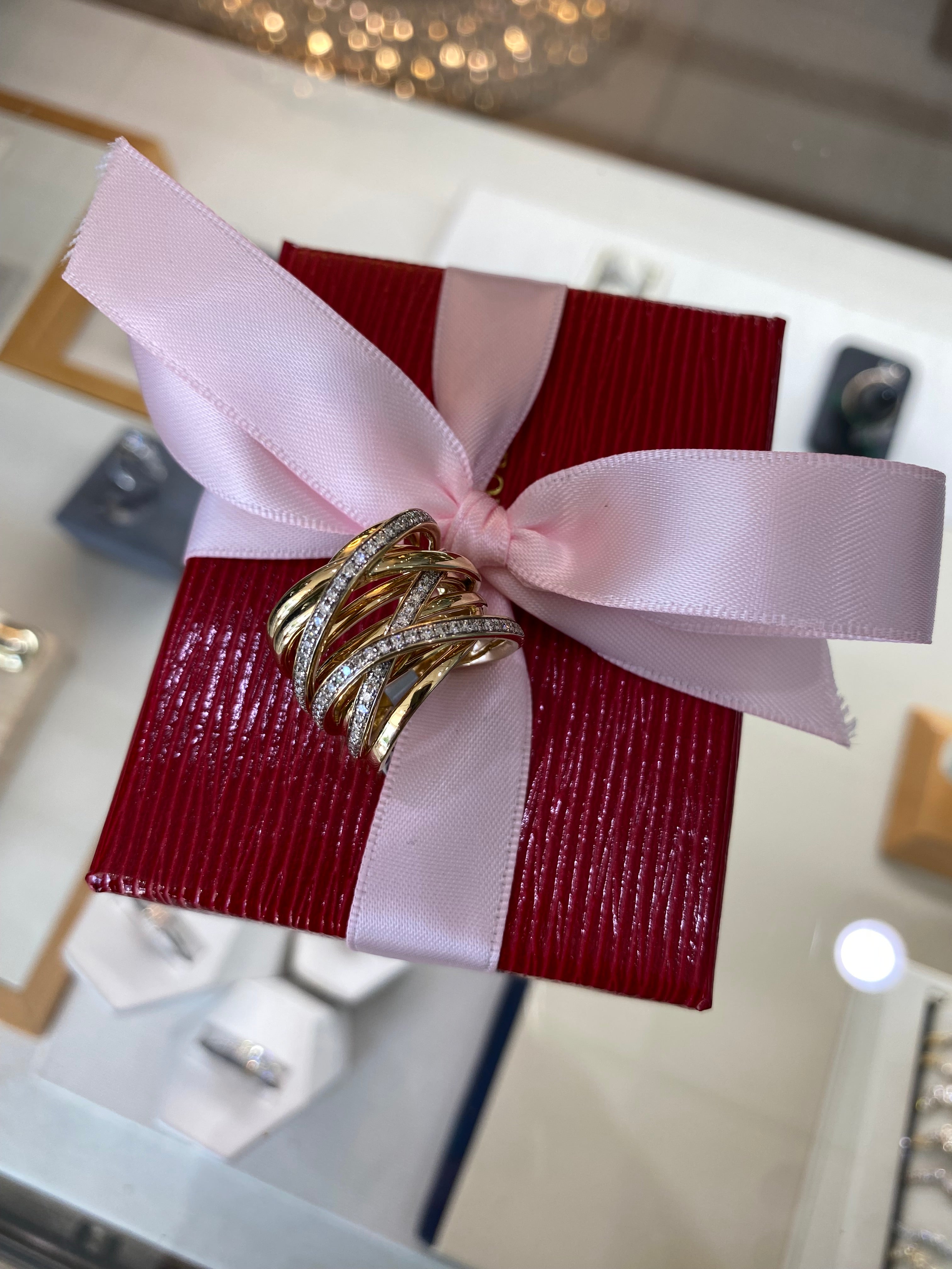 Yellow Gold and Diamond Interwoven Bands Ring