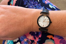 Load image into Gallery viewer, Mother of Pearl Black Leather Rose Gold Accent Watch