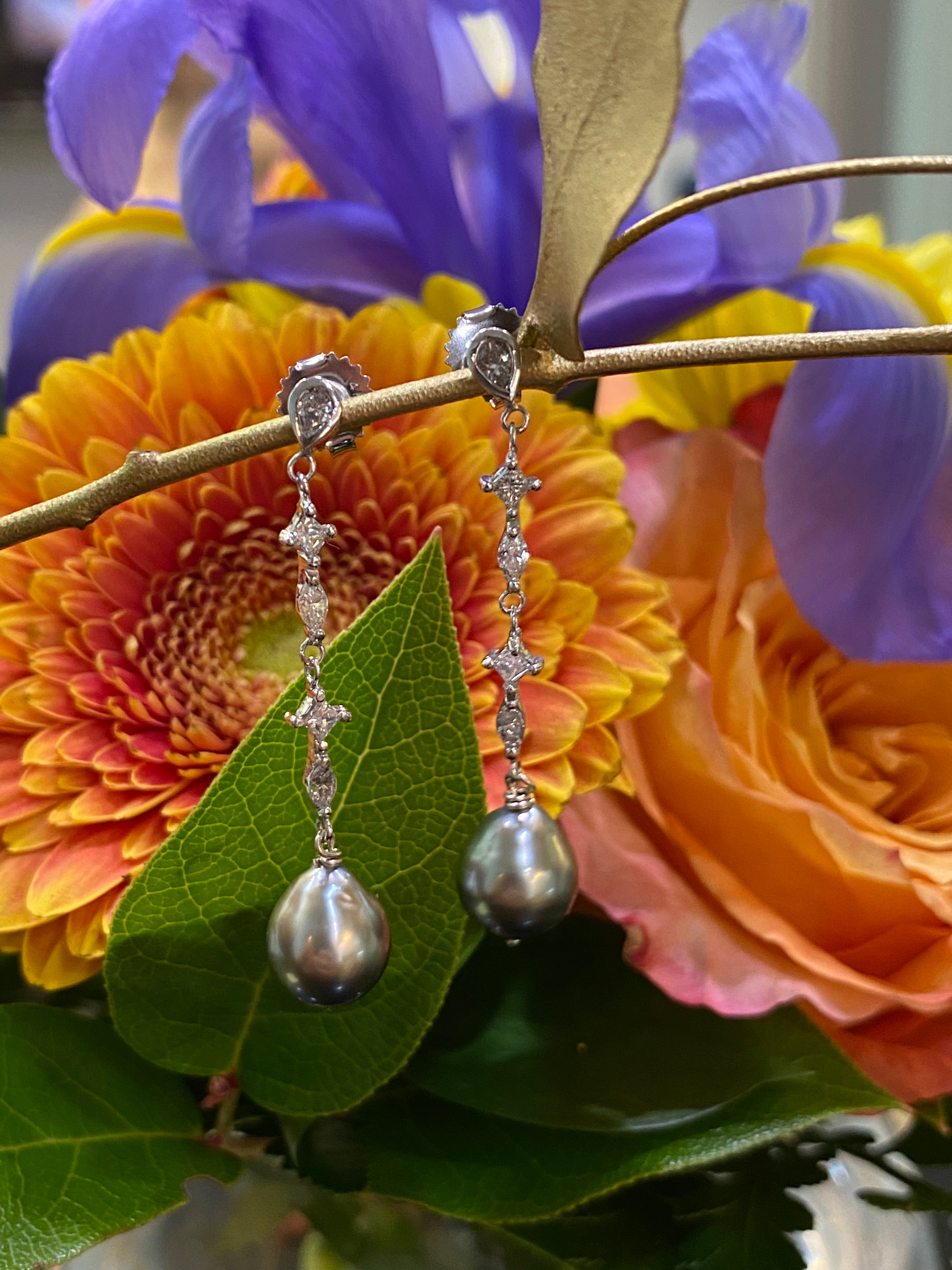 Radiant Night Tahitian Pearl and Diamond Earrings