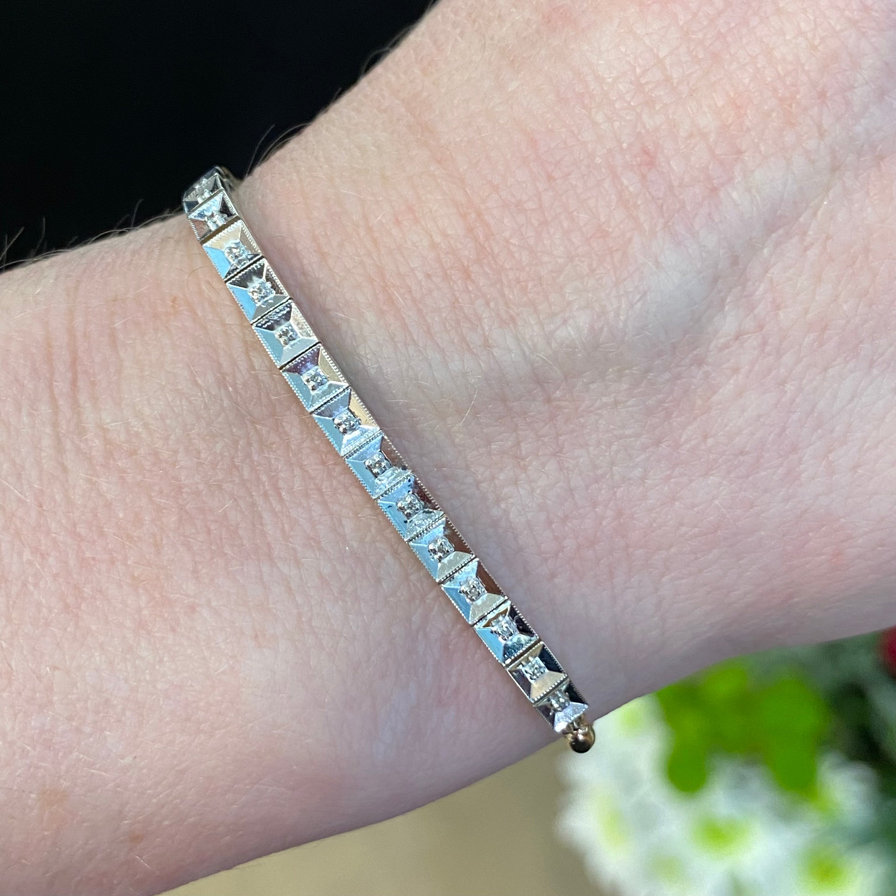 Vintage Two Toned Rose and White Gold Diamond Bolo Bracelet