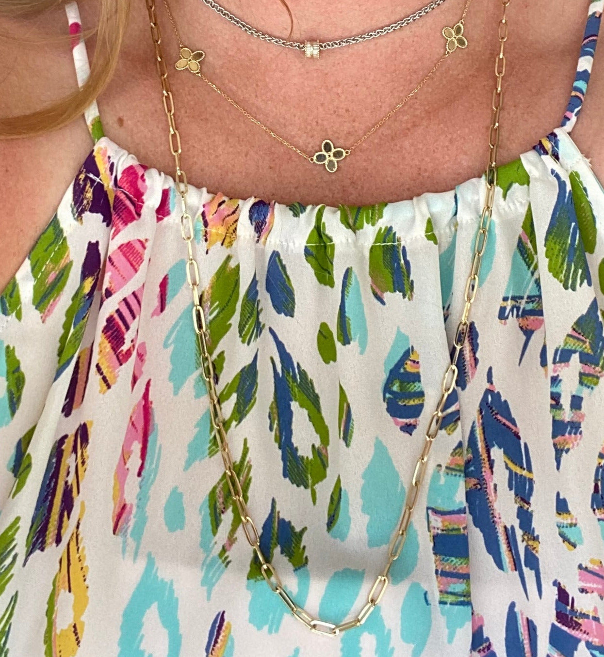 14K Yellow Gold Solid Paper Clip Chain