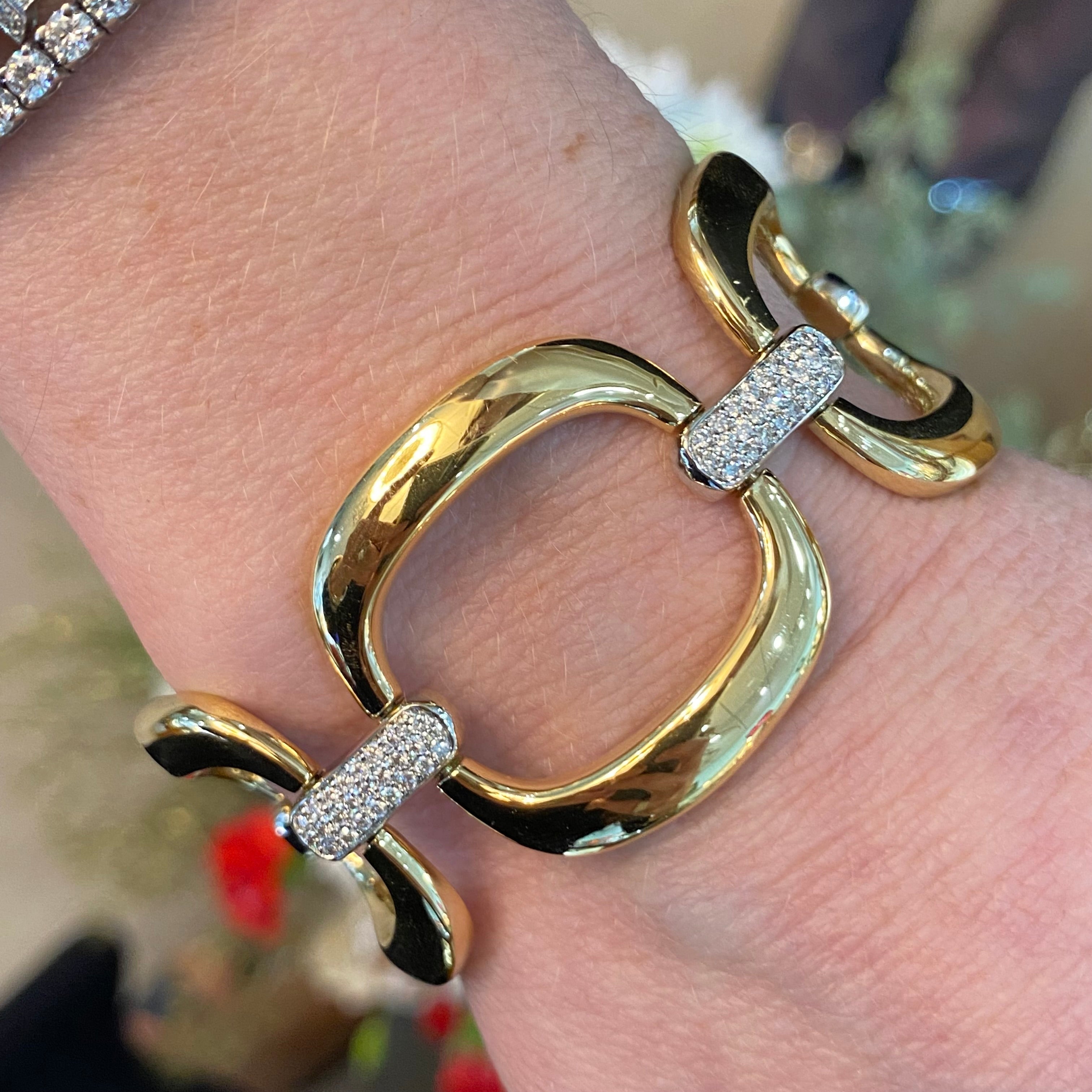 18K Gold and Diamond Square Link Bracelet