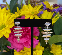 Load image into Gallery viewer, Fishbone Style White and Yellow Gold Drop Earrings