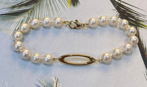 Gold Oval Link Pearl Bracelet