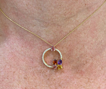 Load image into Gallery viewer, Gemstone and Diamond Circular Bouquet Pendant Necklace