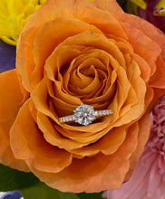 Load image into Gallery viewer, 18K Two Tone Gold Round Diamond Center with Round Diamond Band Engagement Ring
