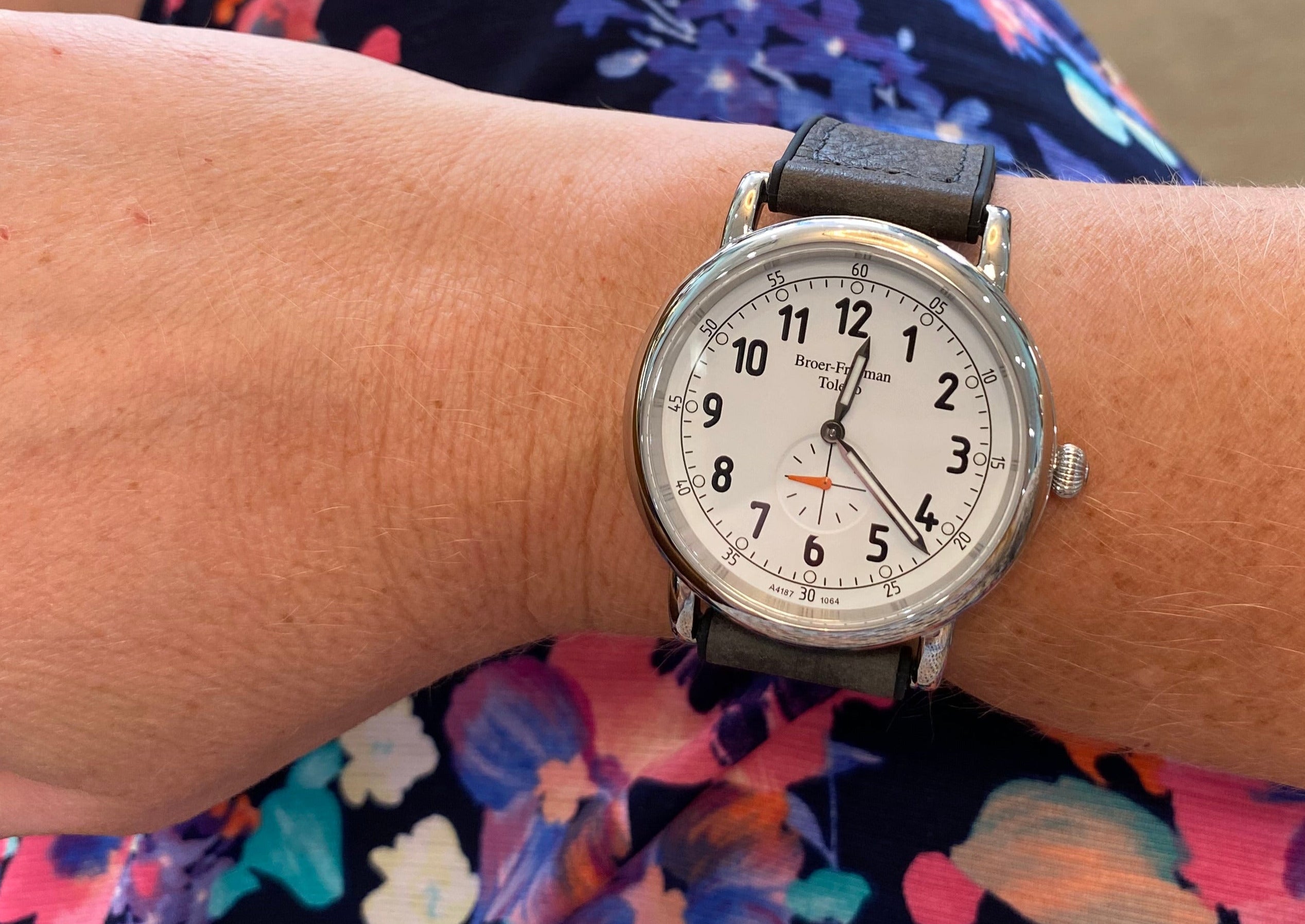 White Dial Grey Leather Stainless Steel Watch