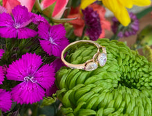 Load image into Gallery viewer, Three Diamond Round & Pear Yellow Gold Engagement Ring