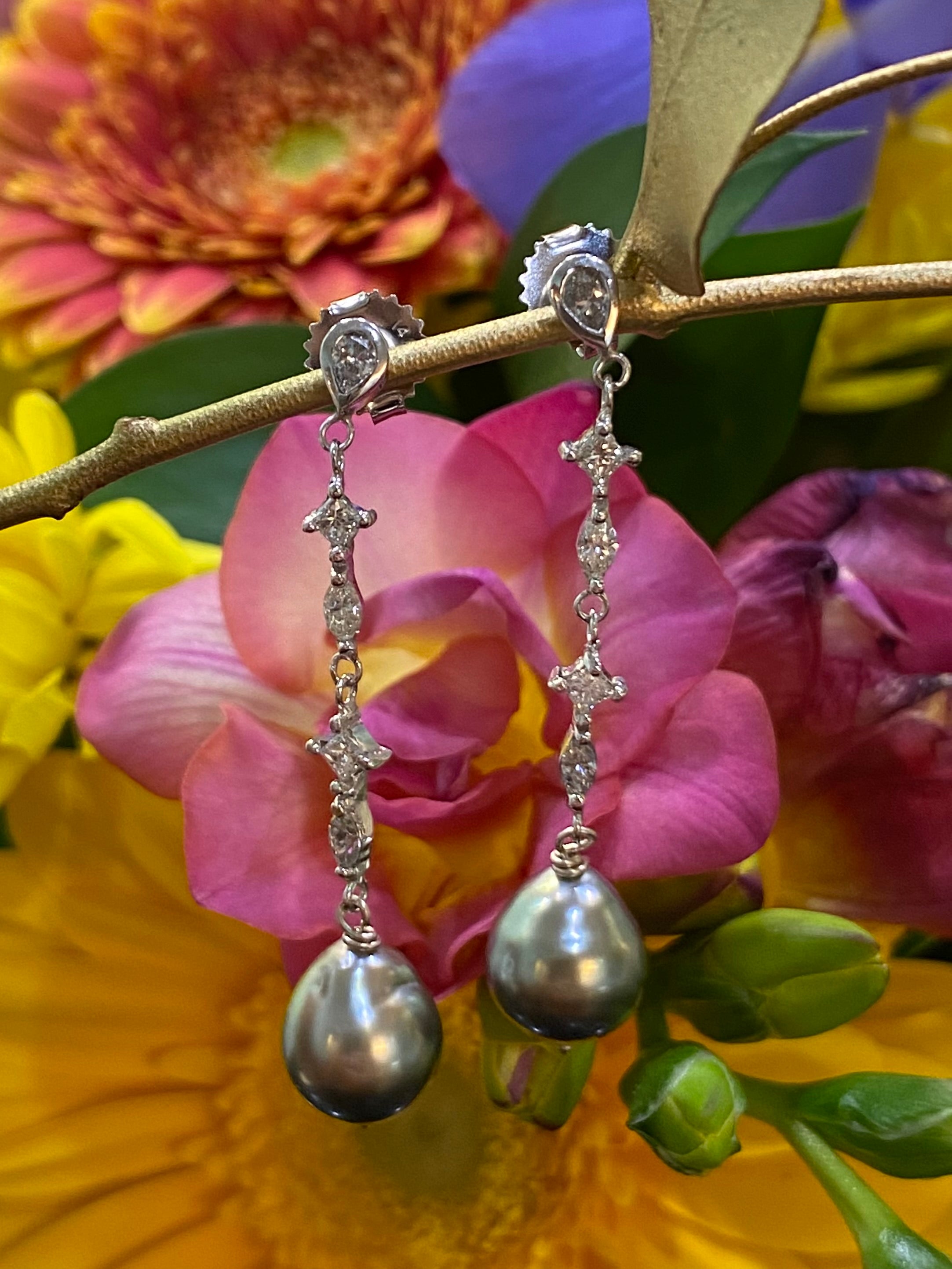 Radiant Night Tahitian Pearl and Diamond Earrings