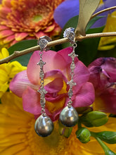 Load image into Gallery viewer, Dainty Diamond & Tahitian Pearl Drop Earrings