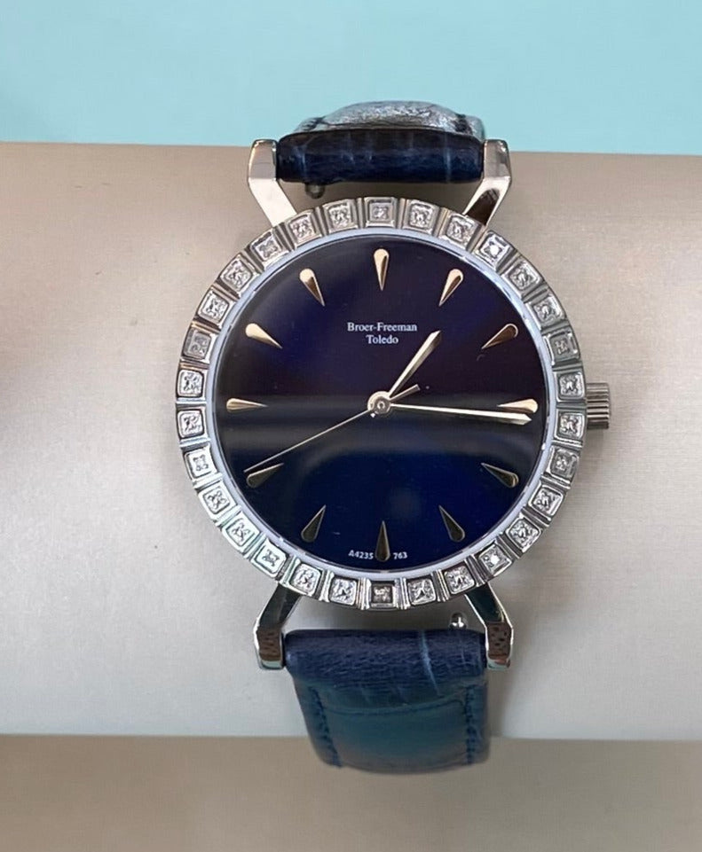 Sapphire Blue Dial and Leather Diamond Accent Watch