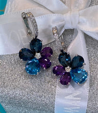 Load image into Gallery viewer, Cool Color Gemstone & Diamond Floral Earrings