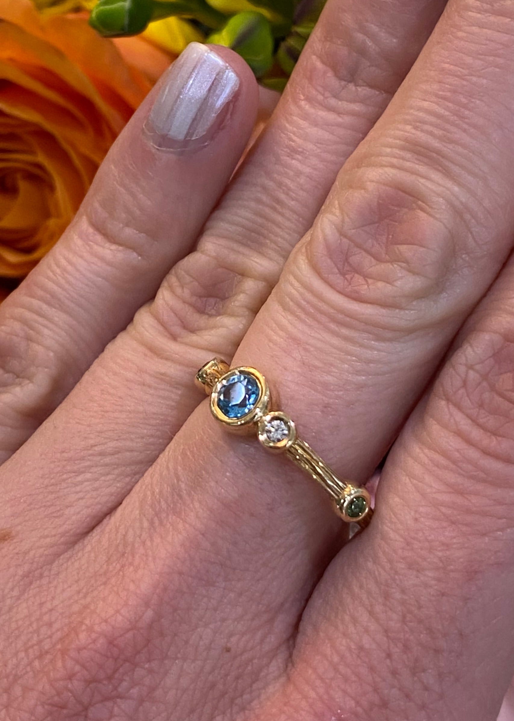 Yellow Gold Multi Gemstone Stackable Ring