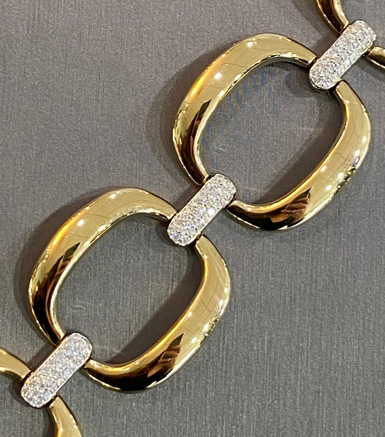 18K Gold and Diamond Square Link Bracelet