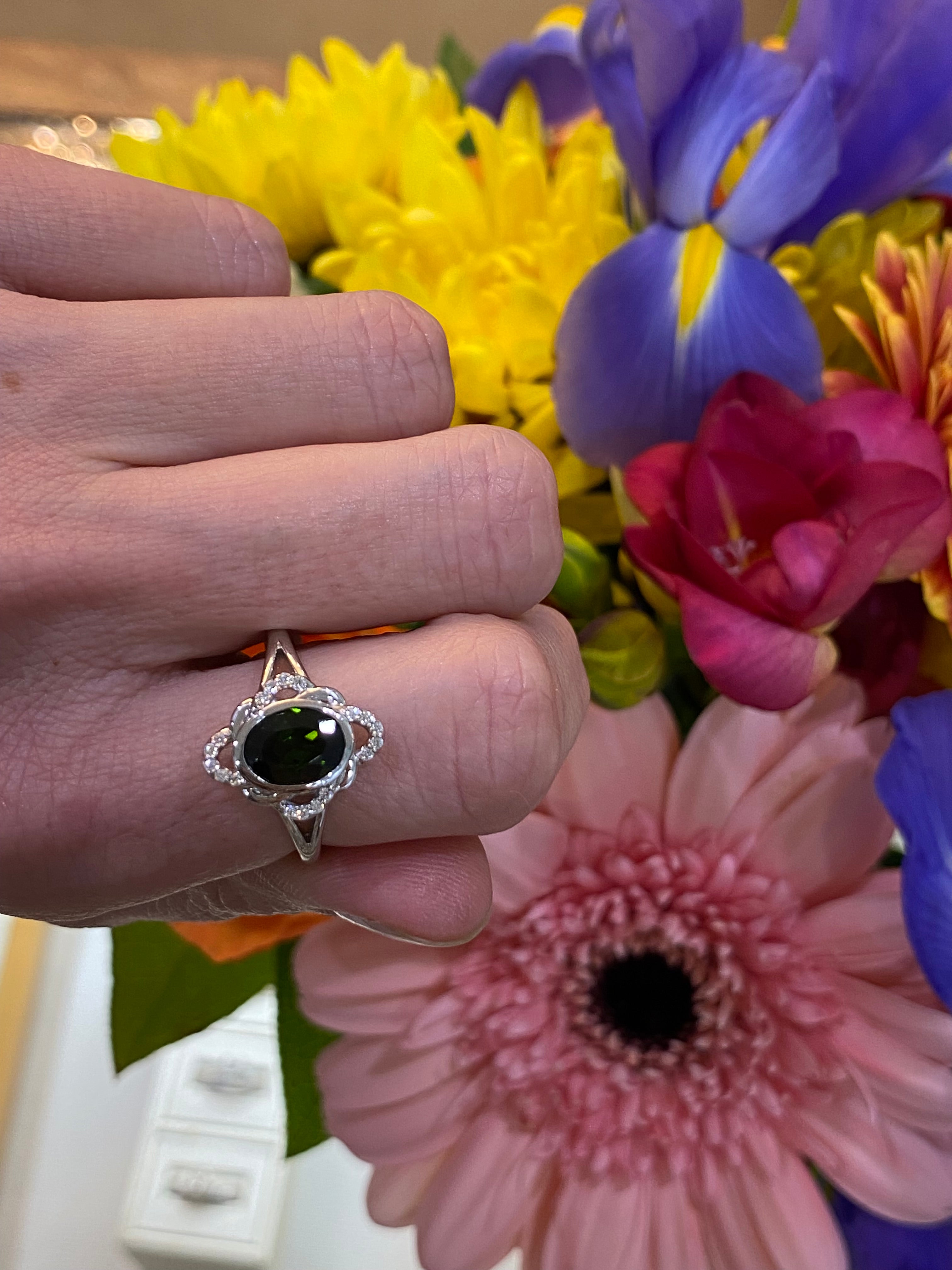 Green Tourmaline and Diamond Woven Loop Ring