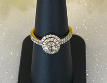 Load image into Gallery viewer, Vintage Yellow Gold Round Diamond Halo Engagement Ring and Wedding Band