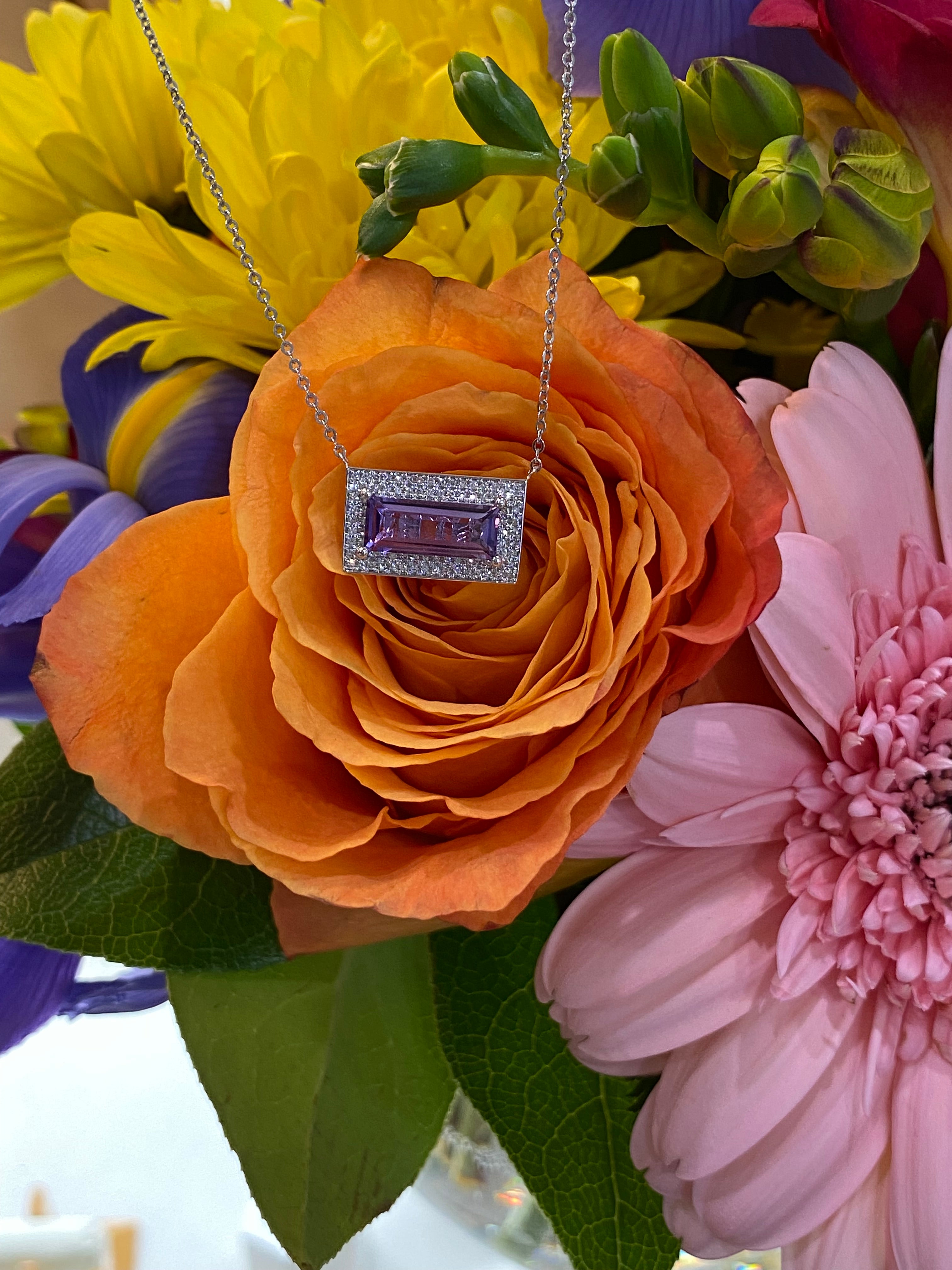 Amethyst & Diamond Frame Necklace