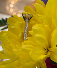 Load image into Gallery viewer, 18K Two Tone Gold Round Diamond Center with Round Diamond Band Engagement Ring