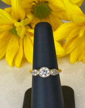 Load image into Gallery viewer, Three Diamond Round & Pear Yellow Gold Engagement Ring