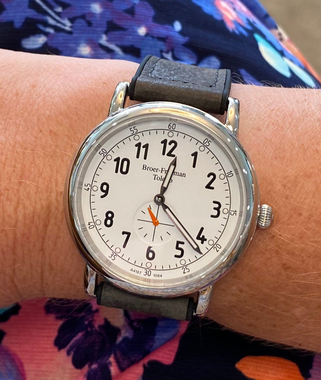 White Dial Grey Leather Stainless Steel Watch