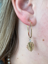 Load image into Gallery viewer, Yellow Gold Palm Tree Drop Hoop Earrings
