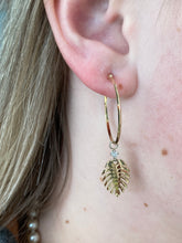 Load image into Gallery viewer, Yellow Gold Palm Tree Drop Hoop Earrings