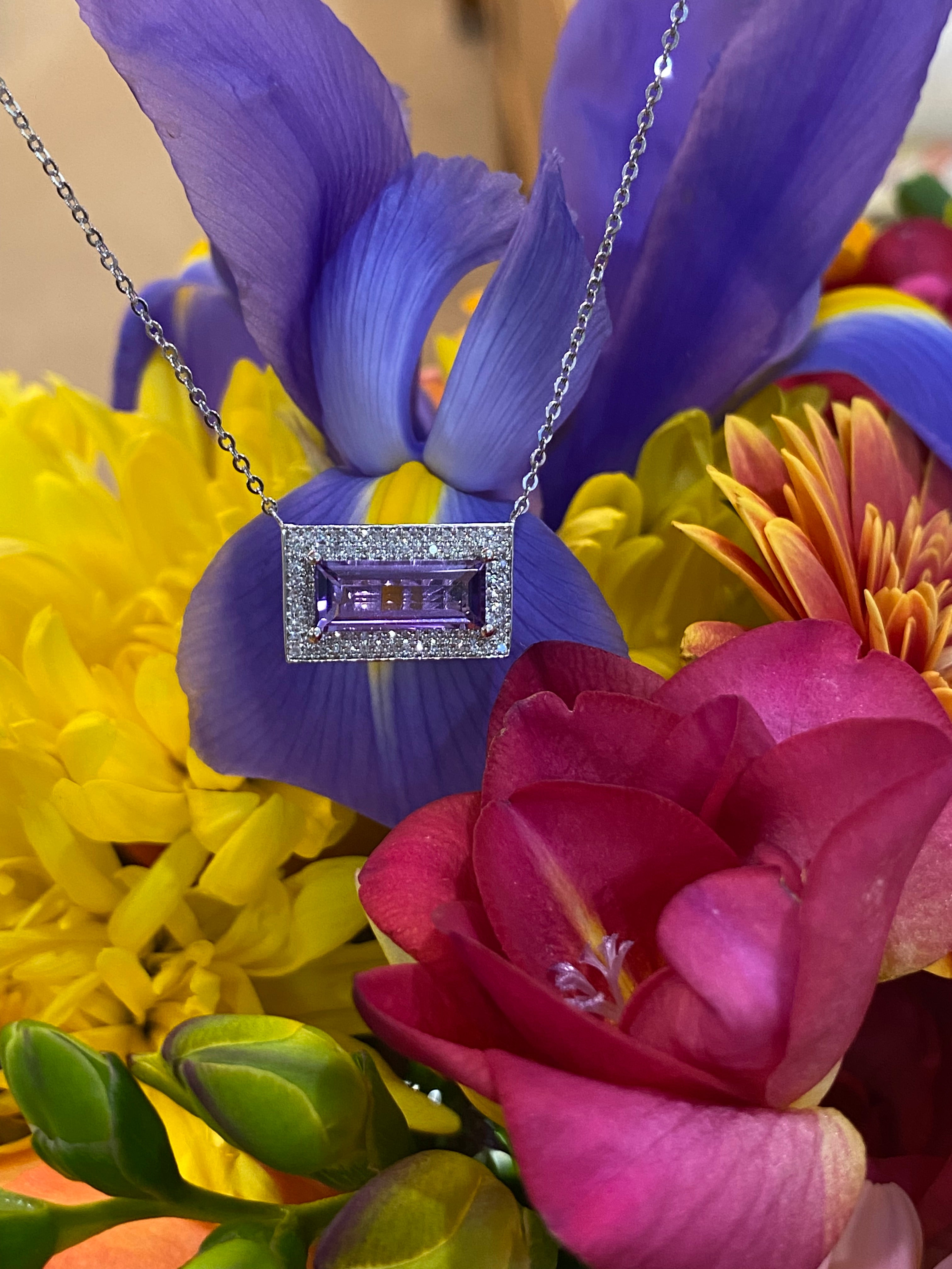 Amethyst & Diamond Frame Necklace