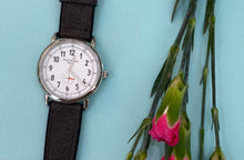 Load image into Gallery viewer, White Dial Grey Leather Stainless Steel Watch