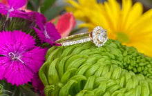 Load image into Gallery viewer, Vintage Yellow Gold Round Diamond Halo Engagement Ring and Wedding Band