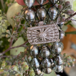 Vintage Tahitian Pearl & Diamond Clasp Three Strand Bracelet