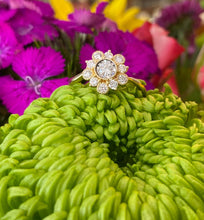 Load image into Gallery viewer, Yellow Gold Round Diamond Flower Style Engagement Ring