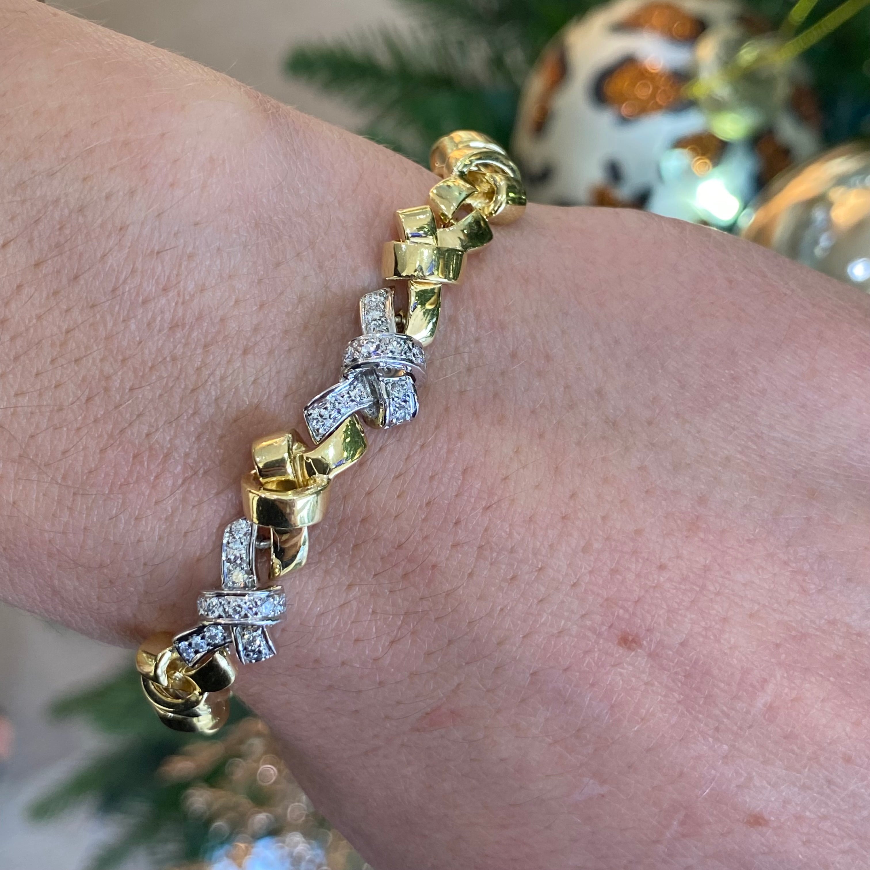 Vintage Bow 18K Yellow Gold and Platinum Diamond Bracelet