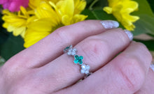 Load image into Gallery viewer, Emerald and Diamond White Gold Quatrefoil Ring