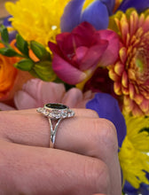 Load image into Gallery viewer, Green Tourmaline and Diamond Woven Loop Ring