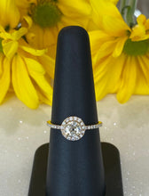 Load image into Gallery viewer, Vintage Yellow Gold Round Diamond Halo Engagement Ring and Wedding Band