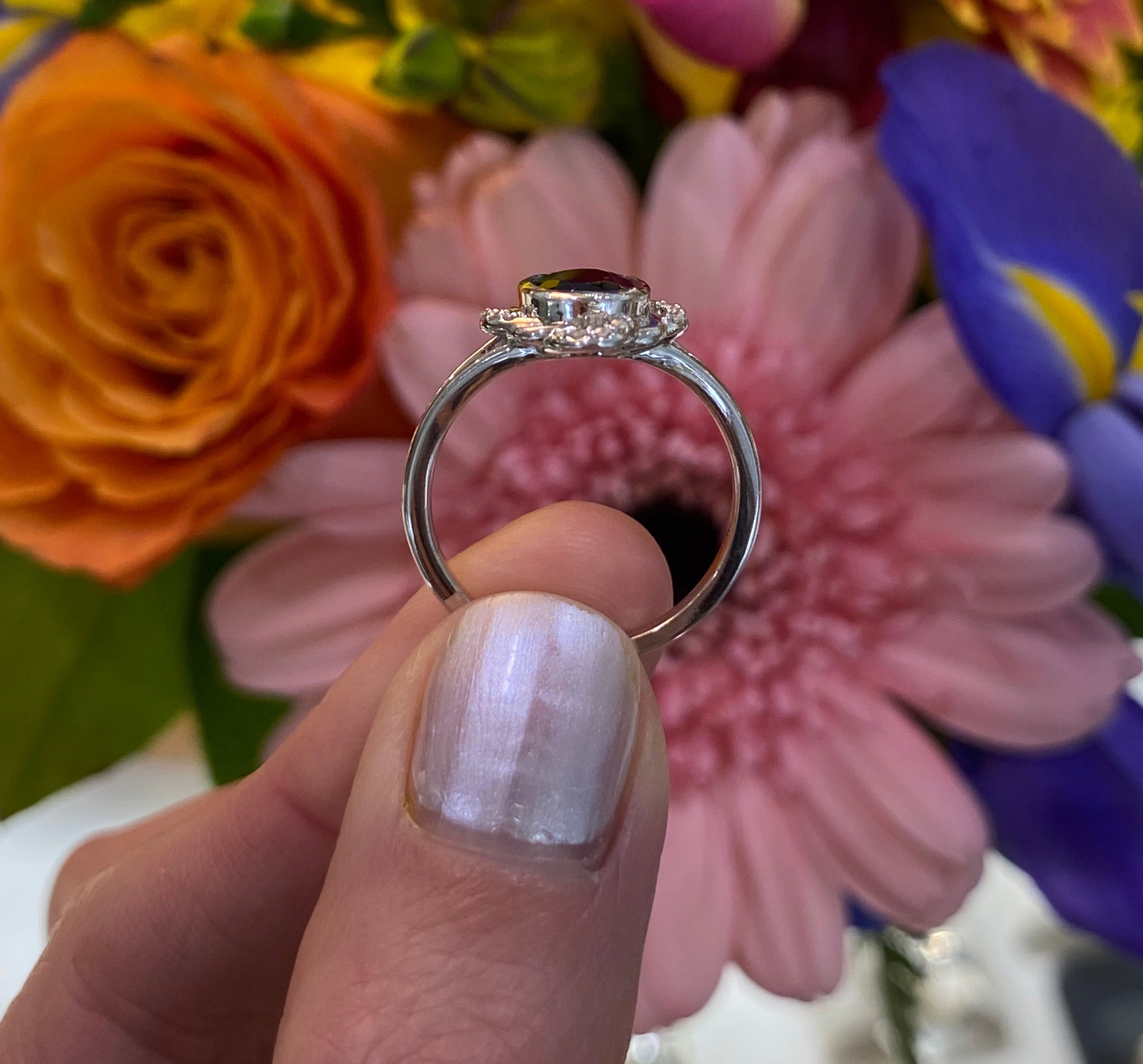 Green Tourmaline and Diamond Woven Loop Ring