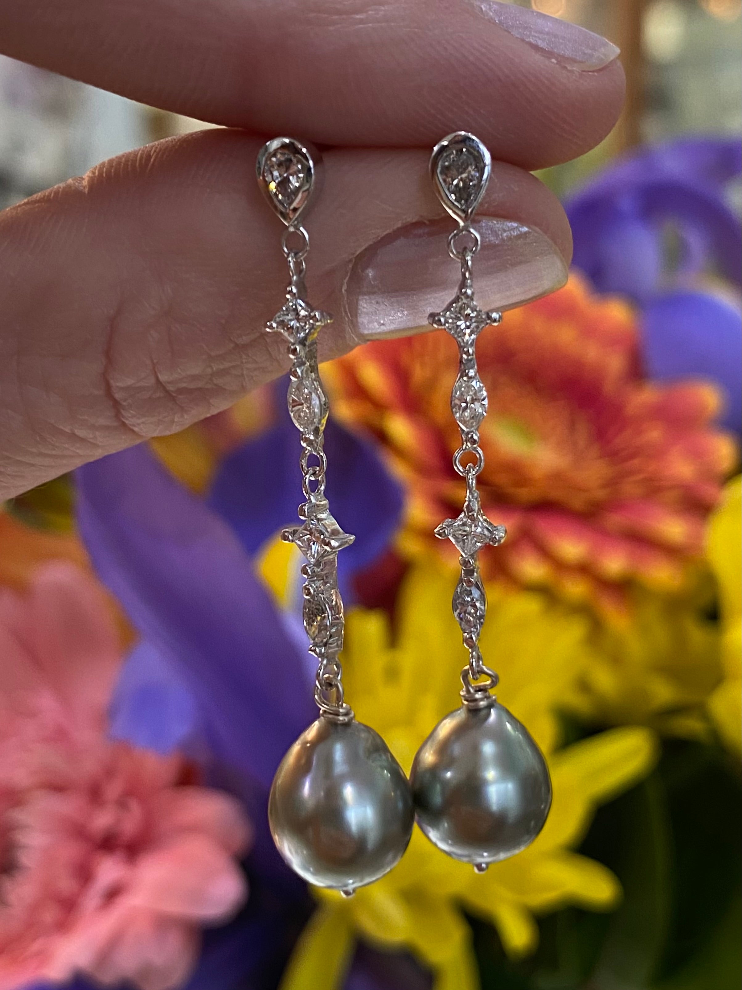 Radiant Night Tahitian Pearl and Diamond Earrings