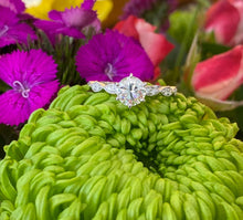 Load image into Gallery viewer, Platinum Round Diamond and Oval Band Engagment Ring