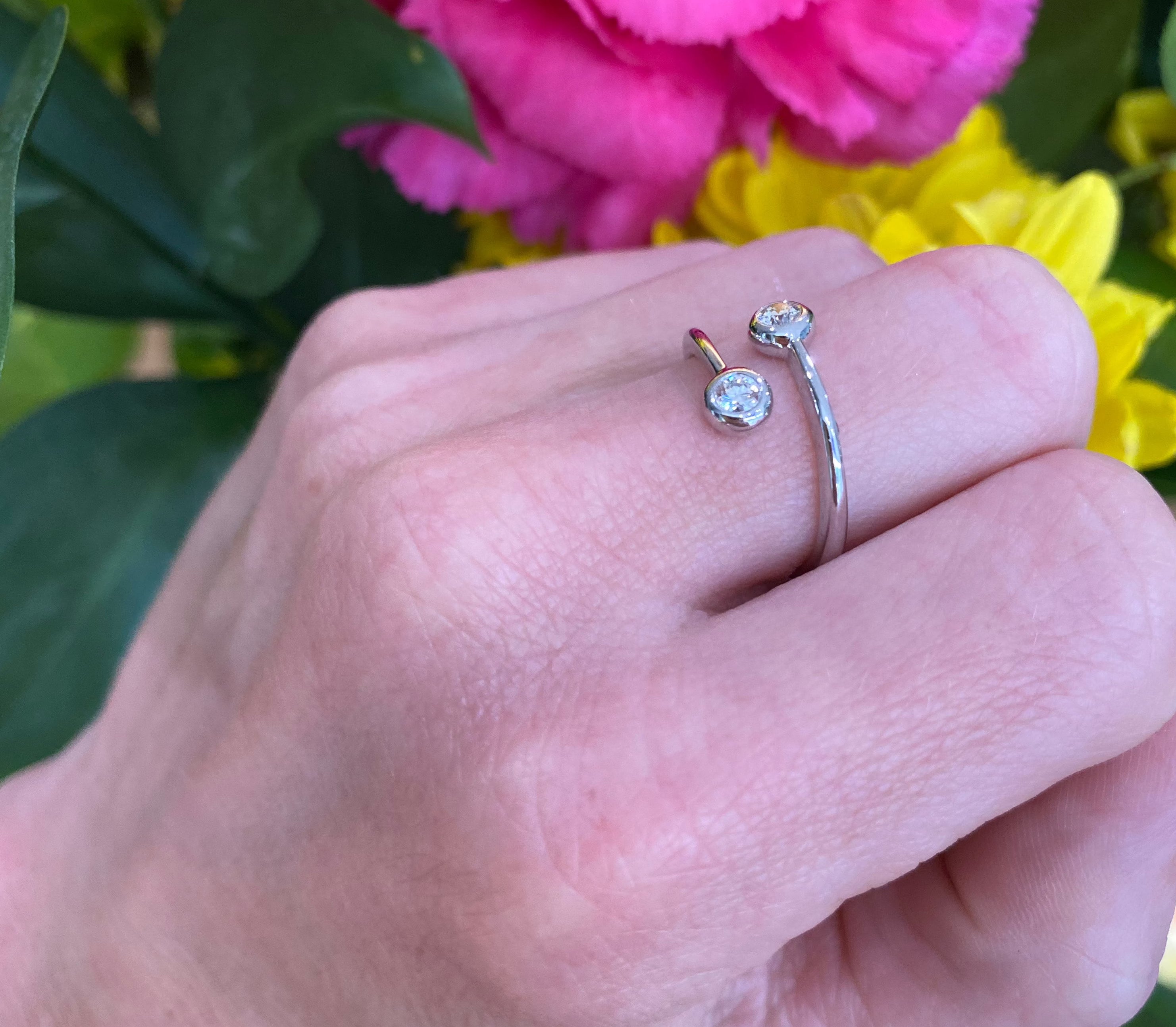 White Gold and Diamond Bypass Style Ring