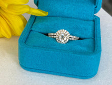 Load image into Gallery viewer, Vintage Yellow Gold Round Diamond Halo Engagement Ring and Wedding Band