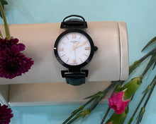 Load image into Gallery viewer, Mother of Pearl Black Leather Rose Gold Accent Watch