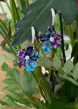 Load image into Gallery viewer, Cool Color Gemstone & Diamond Floral Earrings