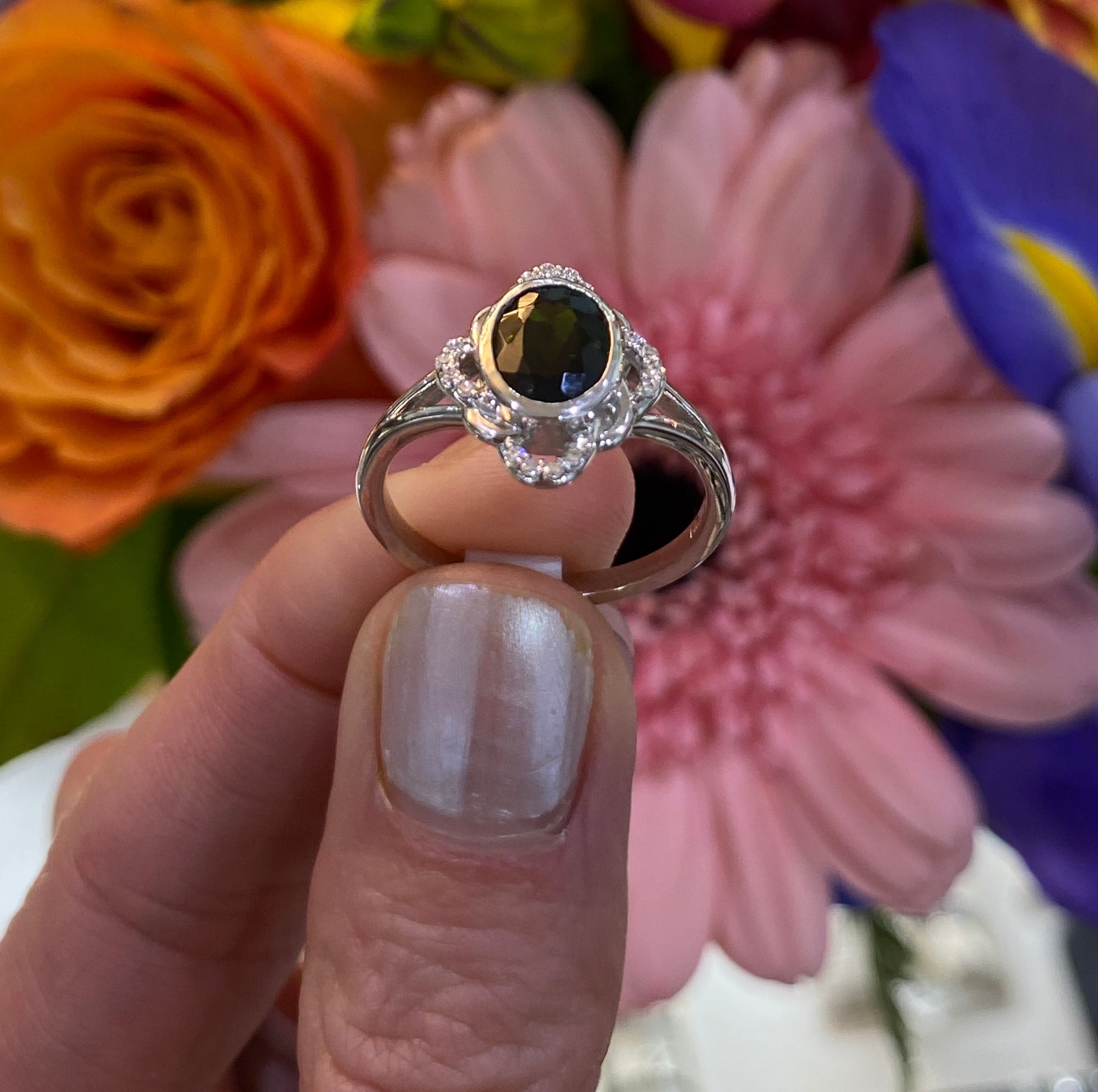 Green Tourmaline and Diamond Woven Loop Ring