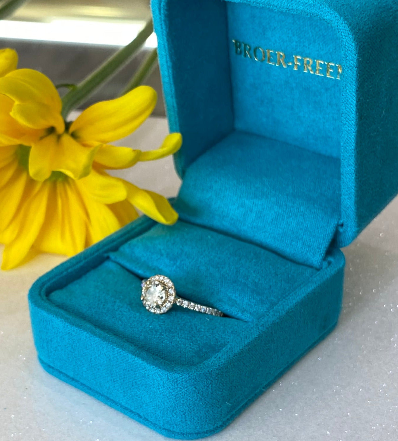 Vintage Yellow Gold Round Diamond Halo Engagement Ring and Wedding Band