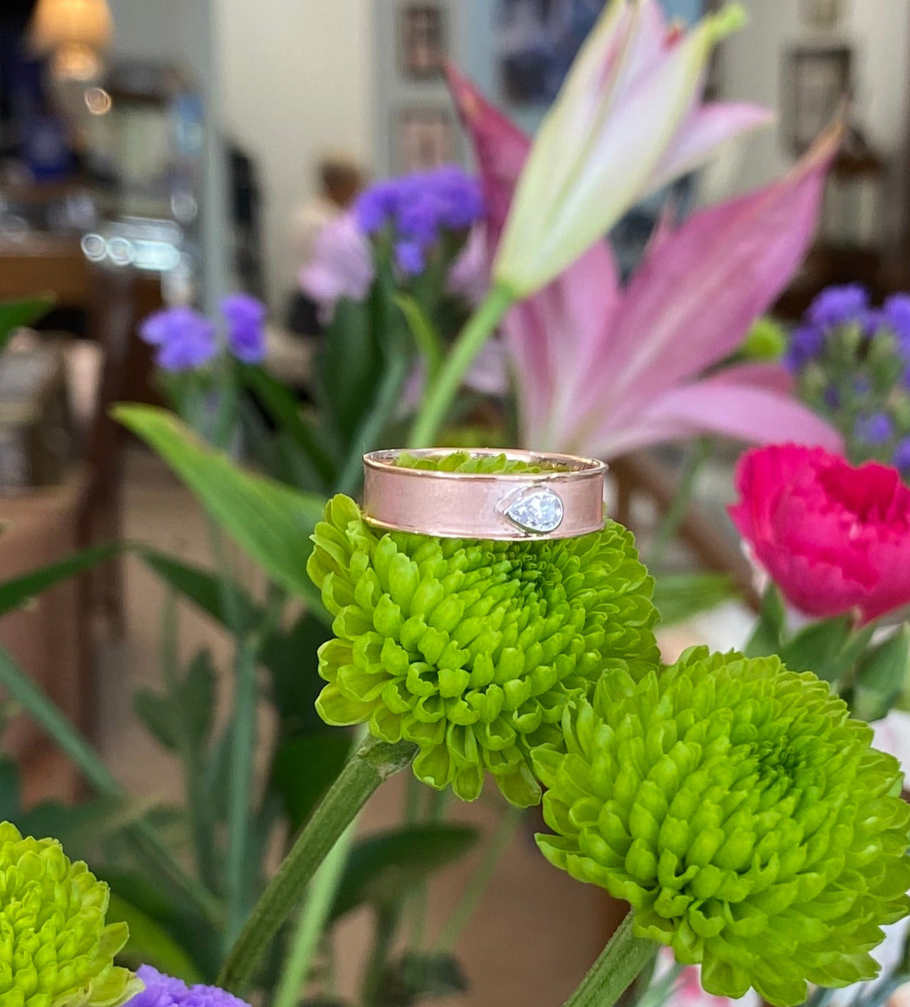 Pear Diamond Two Tone Gold Band