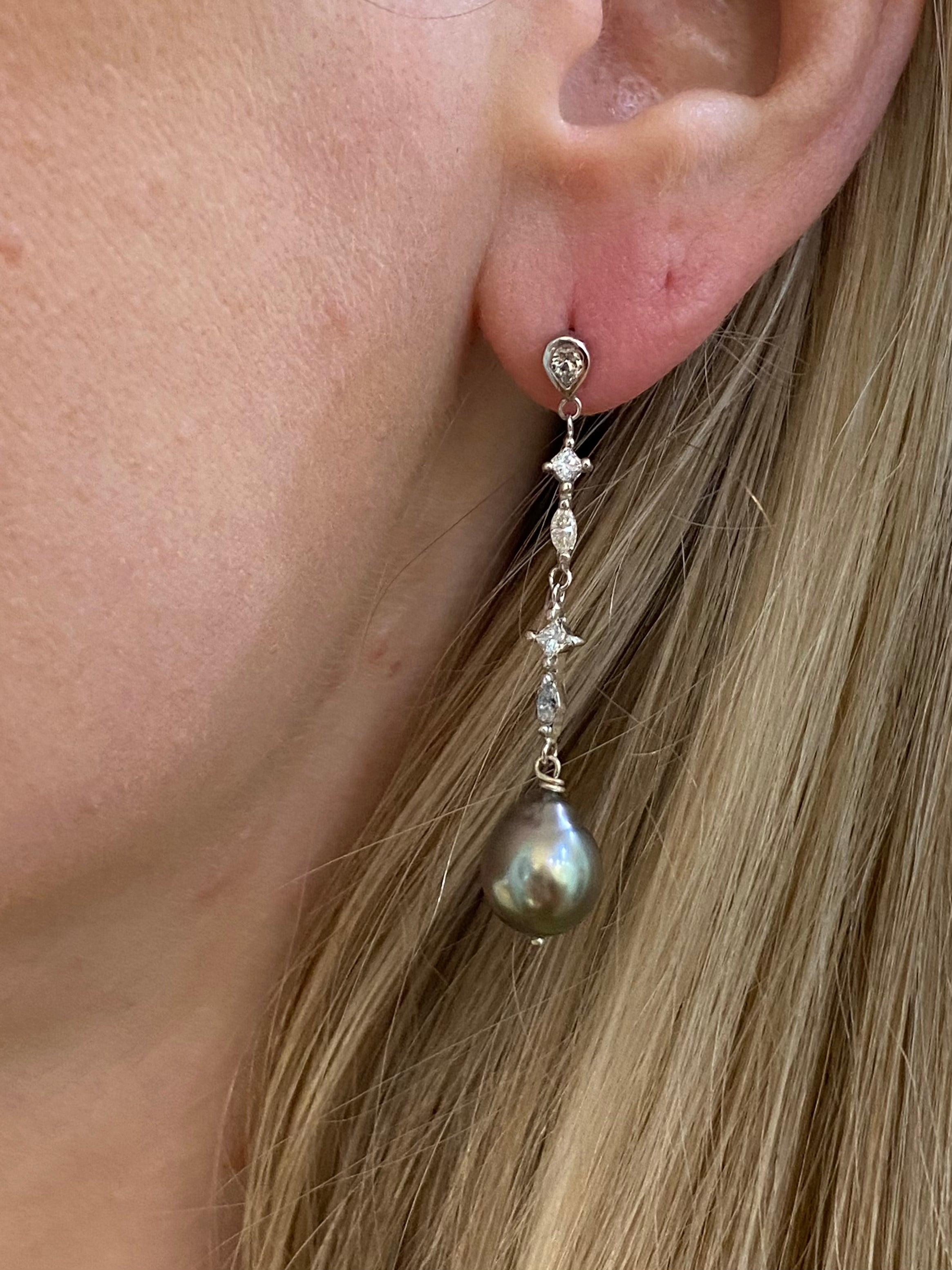 Radiant Night Tahitian Pearl and Diamond Earrings