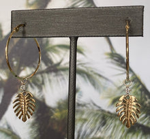 Load image into Gallery viewer, Yellow Gold Palm Tree Drop Hoop Earrings