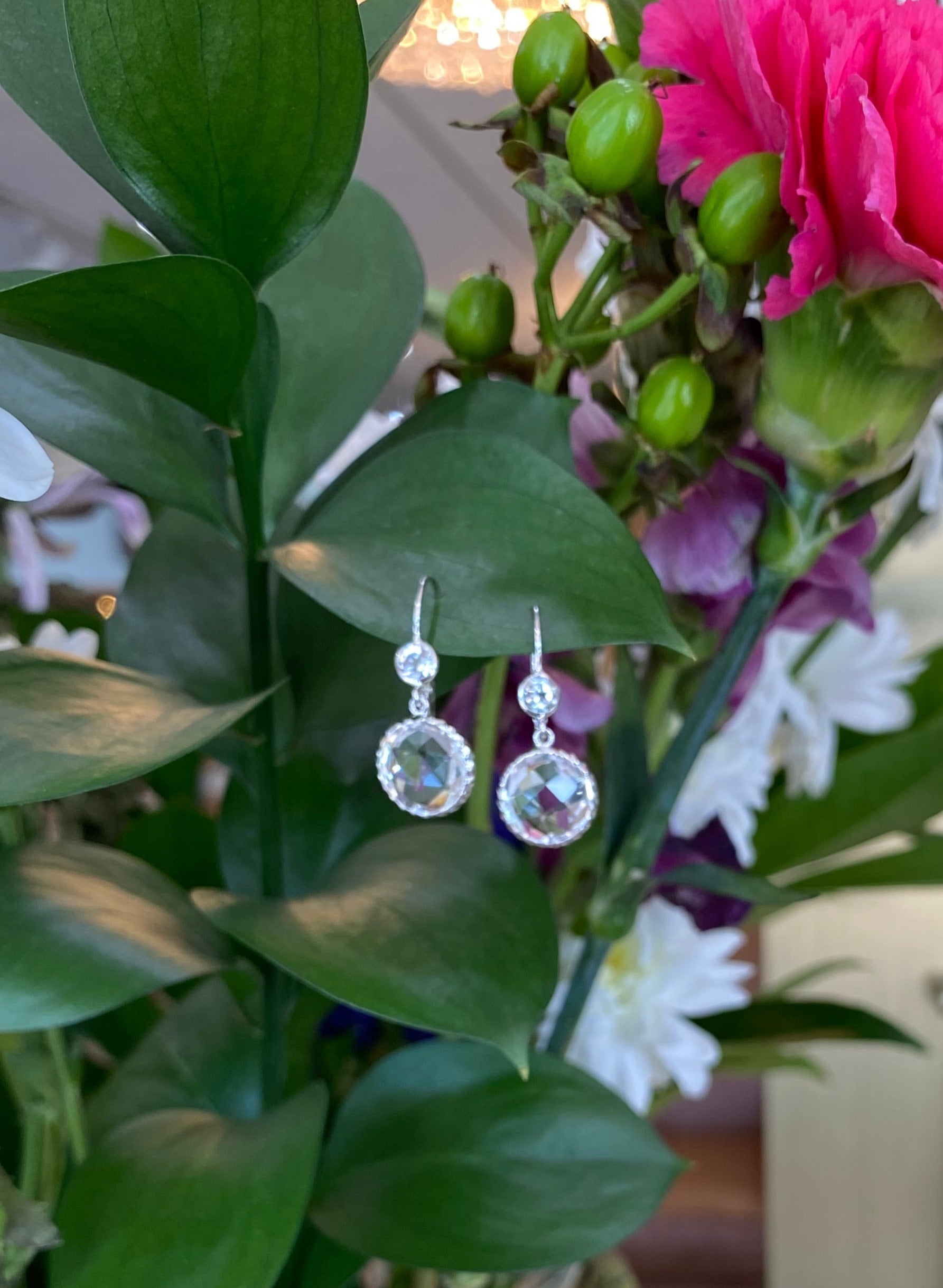 White Gold Crystal Topaz Earrings