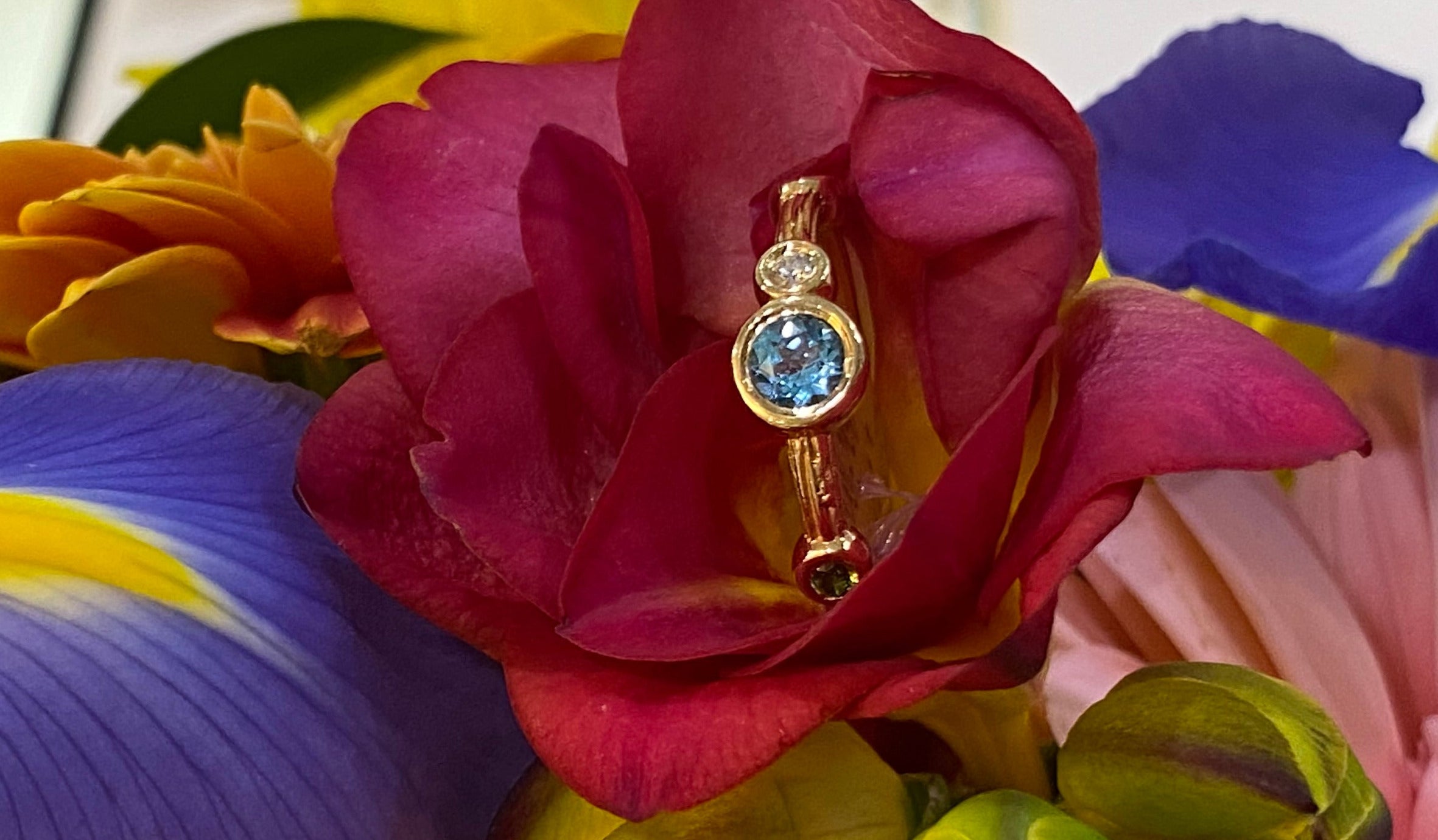 Yellow Gold Multi Gemstone Stackable Ring