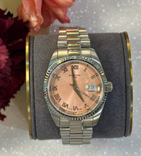 Load image into Gallery viewer, Salmon Mother of Pearl Dial Silver Toned Bracelet Watch